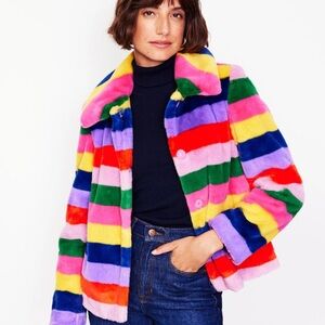 Like new women’s Boden faux fur rainbow striped jacket/coat US 2 or XS